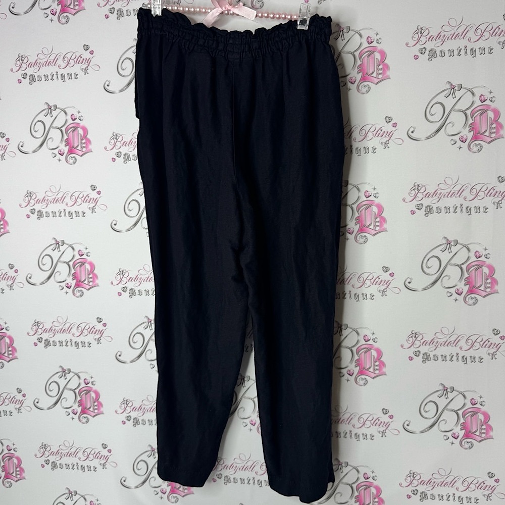 H&m linen blend pants stretchy waist band smocked Black Elastic Waist Pants